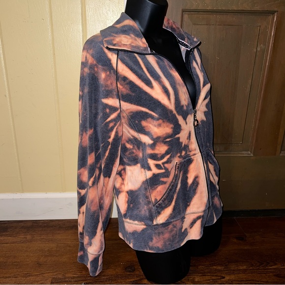 Everlast Gray Velour Y2K Long Sleeve Orange & Cream Full Zip Up Jacket Size M - Picture 7 of 11